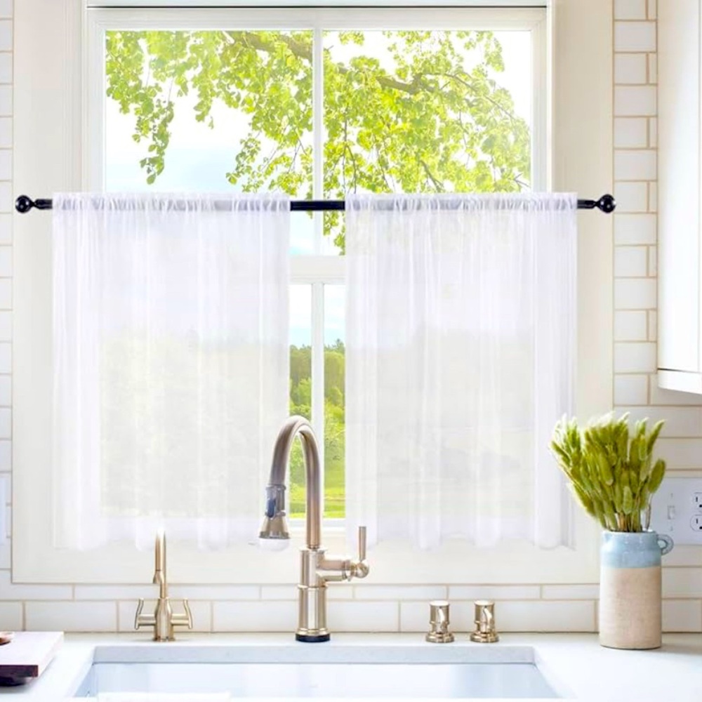 Miulee white voile curtain panels. Two panels size 29” by 36 “ length. NWT.